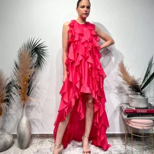 ABITO ASIMMETRICO CON VOLANT E RUCHES – SOUVENIR